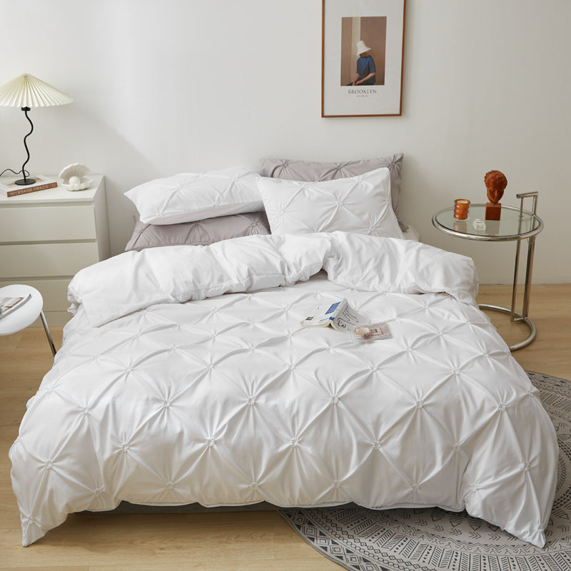 Washed Cotton Solid Color Twisted Pattern Bedding Set - 3 Pieces - Calm Cloud Bedding
